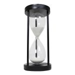 stand alone sand timer, made of radiata pine, 15 minutes, black with white sand