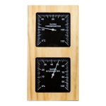 thermo-hygrometer made of radiata pine vertical with black dial